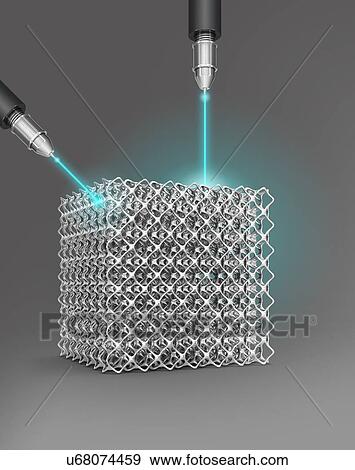 Stock Photo - 3D laser processing system during work on the steel cube, illustration.. Fotosearch