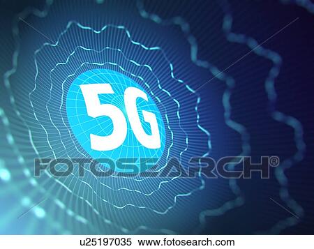 Stock Photography - 5G sign on blue digital background. 3D illustration.. Fotosearch