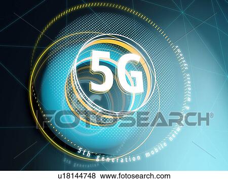 Stock Photo - 5G sign on Sci-fi interface background with HUD elements. 3D illustration. Fotosearch