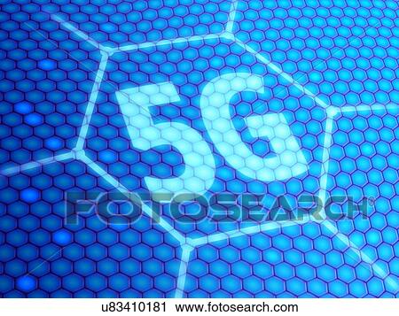 Stock Image - 5G symbol on blue digital background. 3D illustration.. Fotosearch