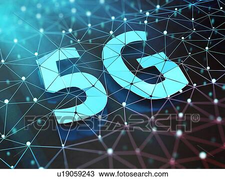Stock Image - 5G symbol on dark digital background. 3D illustration.. Fotosearch