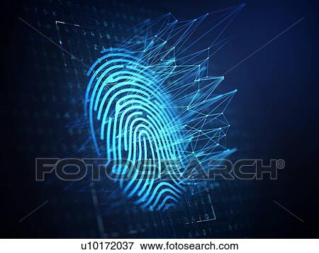 Stock Photo - A computer identify and measuring the bright fingerprint on the digital surface. 3d illustration. Fotosearch