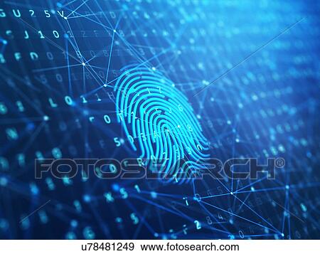 Stock Photo - A computer identify and measuring the bright fingerprint on the digital surface. 3d illustration. Fotosearch