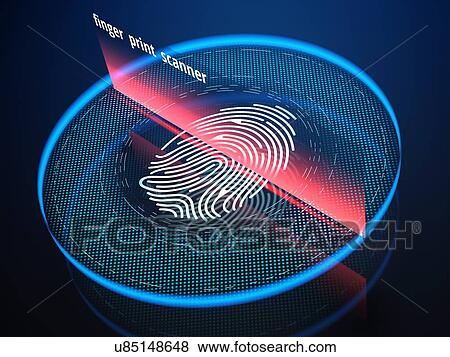 Stock Photo - A computer identify and measuring the bright fingerprint on the digital surface. 3d illustration. Fotosearch