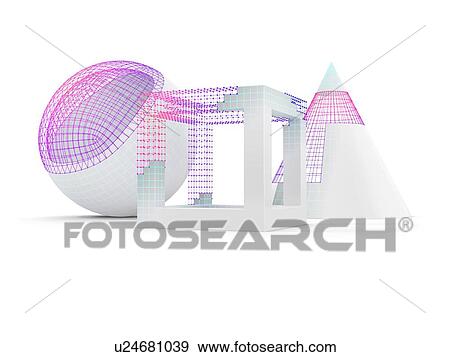 Stock Photo - a set of three simple geometric objects with visible wireframe, illustration.. Fotosearch