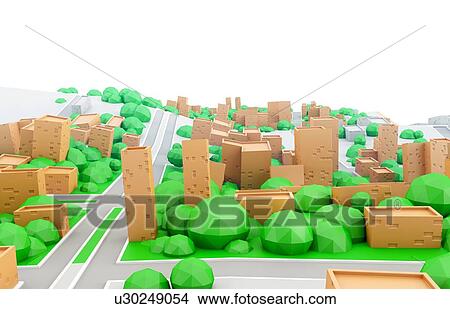 Abstract 3d model of a cardboard city with empty white sky, illustration. View Large Photo Image Picture - Abstract 3d model of a cardboard city with empty white sky, illustration.. Fotosearch