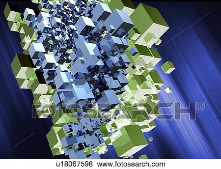 Stock Photo - Abstract green and blue blocks, illustration.. Fotosearch
