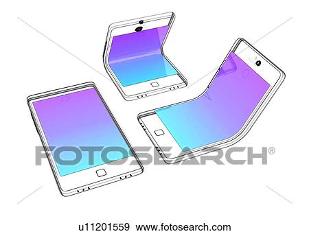 Stock Photo - Abstract technical drawing of a foldable smartphone on white background. 3d illustration.. Fotosearch