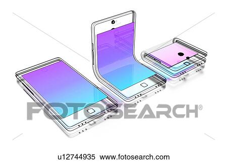 Stock Photography - Abstract technical drawing of a foldable smartphone on white background. 3d illustration.. Fotosearch