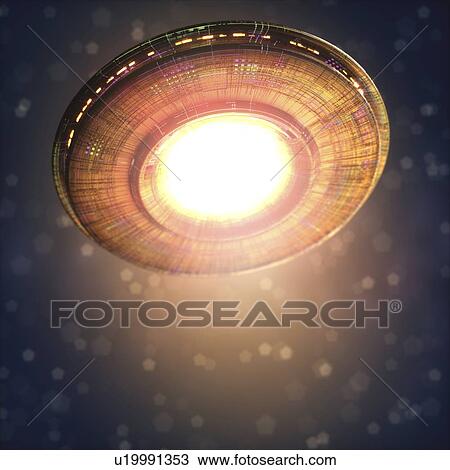Stock Image - Alien space ship in outer space, illustration.. Fotosearch