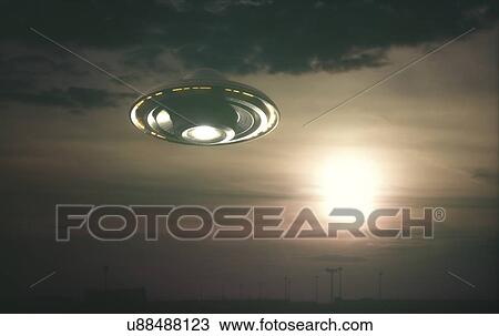 Alien space ship in the sky, illustration. View Large Photo Image Stock Image - Alien space ship in the sky, illustration.. Fotosearch