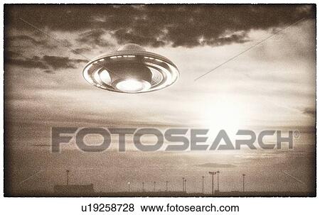 Stock Photo - Alien space ship in the sky, illustration.. Fotosearch