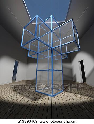 Stock Photo - An unfolded tesseract. A tesseract is a 4-dimensional analogue of a cube, as a cube is a 3-dimensional analogue of a square and is a theoretical projection of a four dimensional cube onto three dimensional space, analogous to an image, drawing or.... Fotosearch