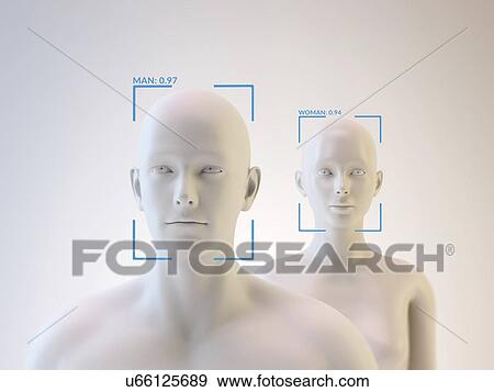 Stock Photo - Androids and facial recognition, illustration.. Fotosearch