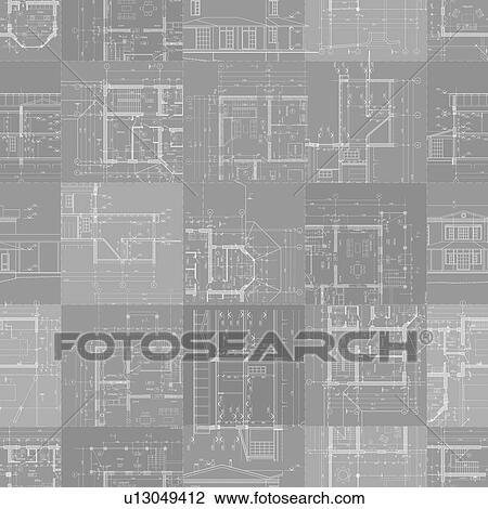 Stock Image - Architectural plans, illustration.. Fotosearch