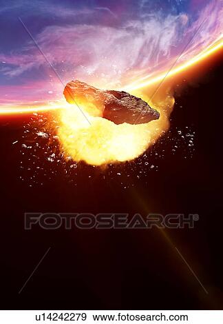 Stock Photo - Asteroid impacting plant's surface, illustration.. Fotosearch