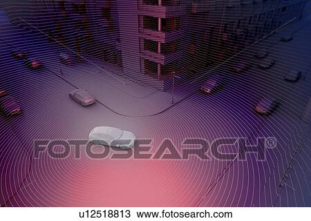 Stock Image - Autonomously driven car, illustration.. Fotosearch