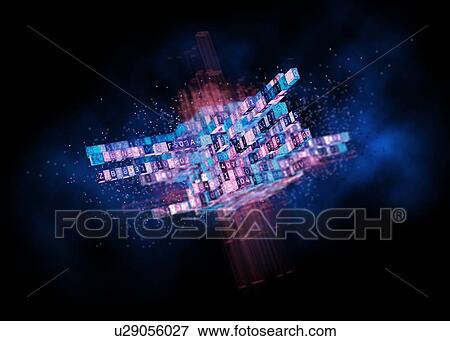 Stock Photo - Big data concept. Digital cube with program code for machine learning algorithm or artificial intelligence. 3D illustration.. Fotosearch
