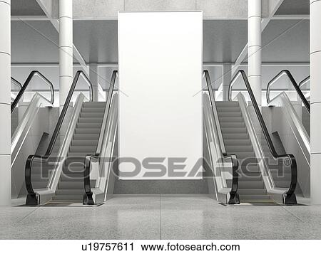 Billboard and escalators, illustration. View Large Photo Image Stock Image - Billboard and escalators, illustration.. Fotosearch
