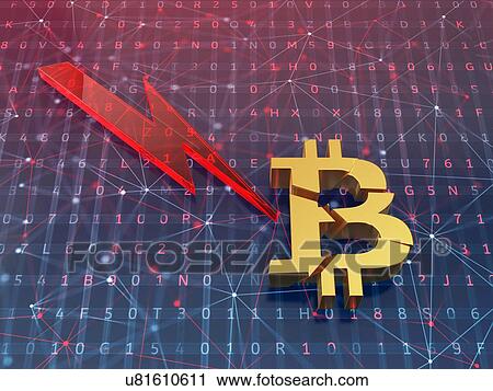 Stock Image - Bitcoin crash concept. Stock market arrow on digital background. 3d illustration.. Fotosearch