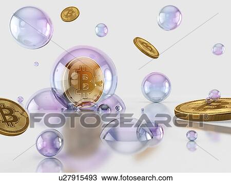 Stock Image - Bitcoin inside soap bubble. 3D illustration.. Fotosearch