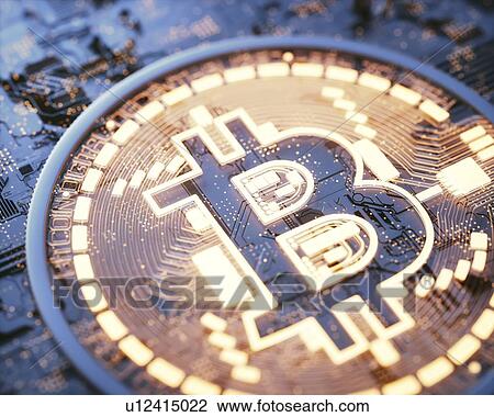 Stock Image - Bitcoin logo on circuit board, illustration.. Fotosearch