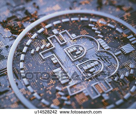 Stock Image - Bitcoin logo on circuit board, illustration.. Fotosearch