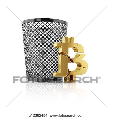 Picture - Bitcoin next to the trash can. 3d illustration on white background. Fotosearch