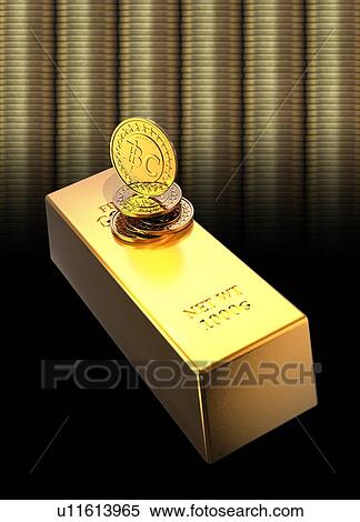 Bitcoins and gold bullion, illustration. View Large Photo Image Stock Photography - Bitcoins and gold bullion, illustration.. Fotosearch
