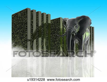 Stock Photo - Black elephant and abstract storage units, illustration.. Fotosearch