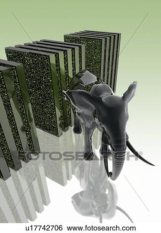 Stock Photograph - Black elephant and abstract storage units, illustration.. Fotosearch