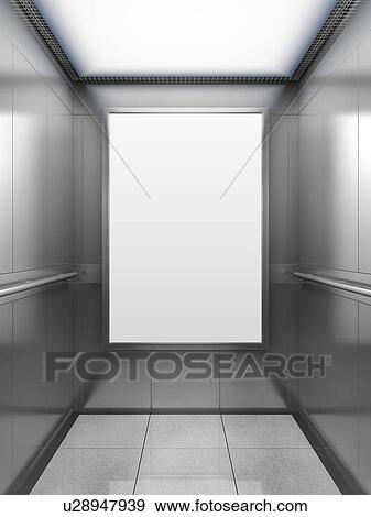 Stock Photo - Blank billboard or poster inside of empty elevator cabin. 3D illustration.. Fotosearch