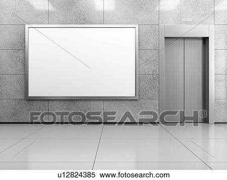 Stock Photography - Blank horizontal billboard or poster in the elevator hall. 3D illustration of advertising surface.. Fotosearch