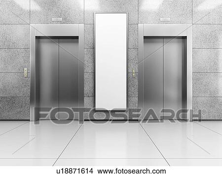 Picture - Blank vertical billboard or poster in the elevator hall. 3D illustration of advertising surface.. Fotosearch