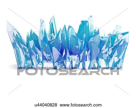 Stock Photo - Blue crystals cluster isolated on white background. 3D illustration.. Fotosearch