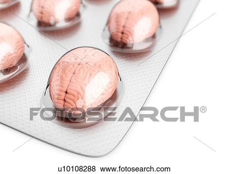 Stock Photo - Brain like a pills in blister pack. 3D illustration.. Fotosearch