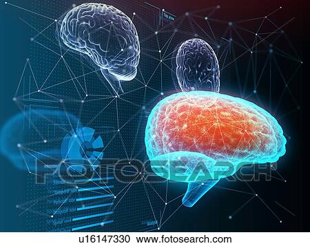 Stock Image - Brain with pain center. Virtual digital imaging. 3d illustration.. Fotosearch
