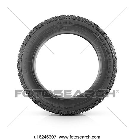 Stock Photo - Car tyre isolated on white background. Front view. 3d illustration.. Fotosearch