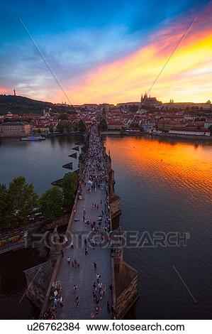 Picture - Charles Bridge at sunset, Prague, Czech Republic. Fotosearch