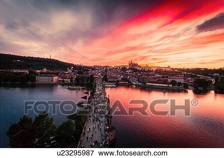Charles Bridge at sunset, Prague, Czech Republic View Large Photo Image Stock Photo - Charles Bridge at sunset, Prague, Czech Republic. Fotosearch