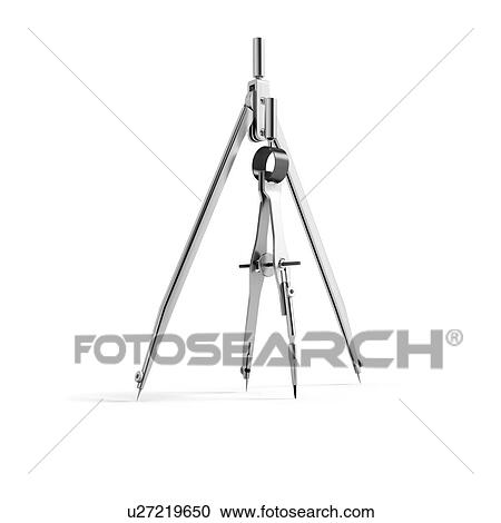 Stock Image - Close-up of engineering or architectural divider and compass standing on a paper. 3D illustration isolated on a white background.. Fotosearch