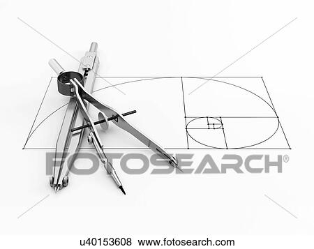 Stock Photo - Close-up of engineering or architectural divider and compass is in the center of the golden ratio on a white background. 3d illustration.. Fotosearch