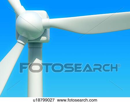 Close up of wind turbine against blue sky. Front view. 3D illustration. View Large Photo Image Stock Photo - Close up of wind turbine against blue sky. Front view. 3D illustration.. Fotosearch