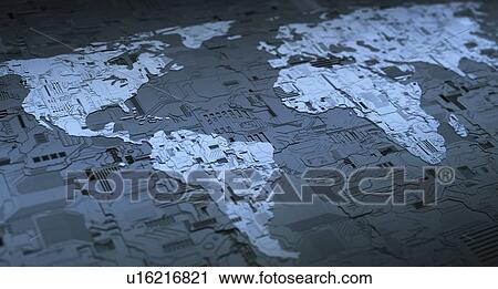 Stock Image - Cloud computing world map, conceptual illustration. Fotosearch