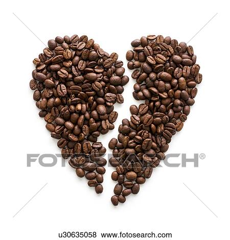 Stock Photo - Coffee beans in a broken heart shape.. Fotosearch