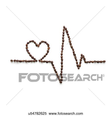 Stock Photography - Coffee beans making an electrocardiogram line and heart shape.. Fotosearch