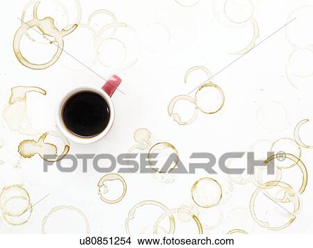 Coffee cup and stains, high angle view. View Large Photo Image Picture - Coffee cup and stains, high angle view.. Fotosearch