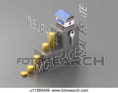 Stock Photo - Coins stacked in the form of steps with house on the top. 3D illustration concept of mortgage.. Fotosearch