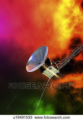 Stock Image - Communications satellite in space, illustration.. Fotosearch