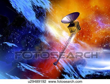 Stock Image - Communications satellite in space, illustration.. Fotosearch